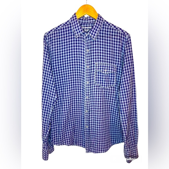 Save Khaki blue gingham button down shirt, men’s small. - Picture 1 of 3